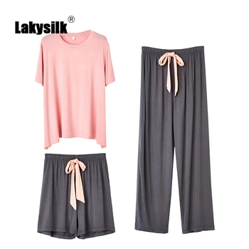 

Women Pajama Sets 100% Cotton Casual Loose Hit Color Home Clothes Female Spring Summer Autumn Cozy Pajamas Three-piece Sets