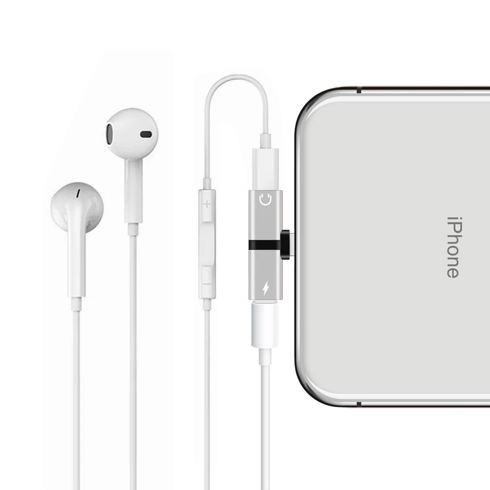 Для Apple iPhone X 7 8 Plus XS Max XR аудио зарядка двойной адаптер сплиттер разъем для наушников AUX разъем конвертер - Цвет: Серебристый