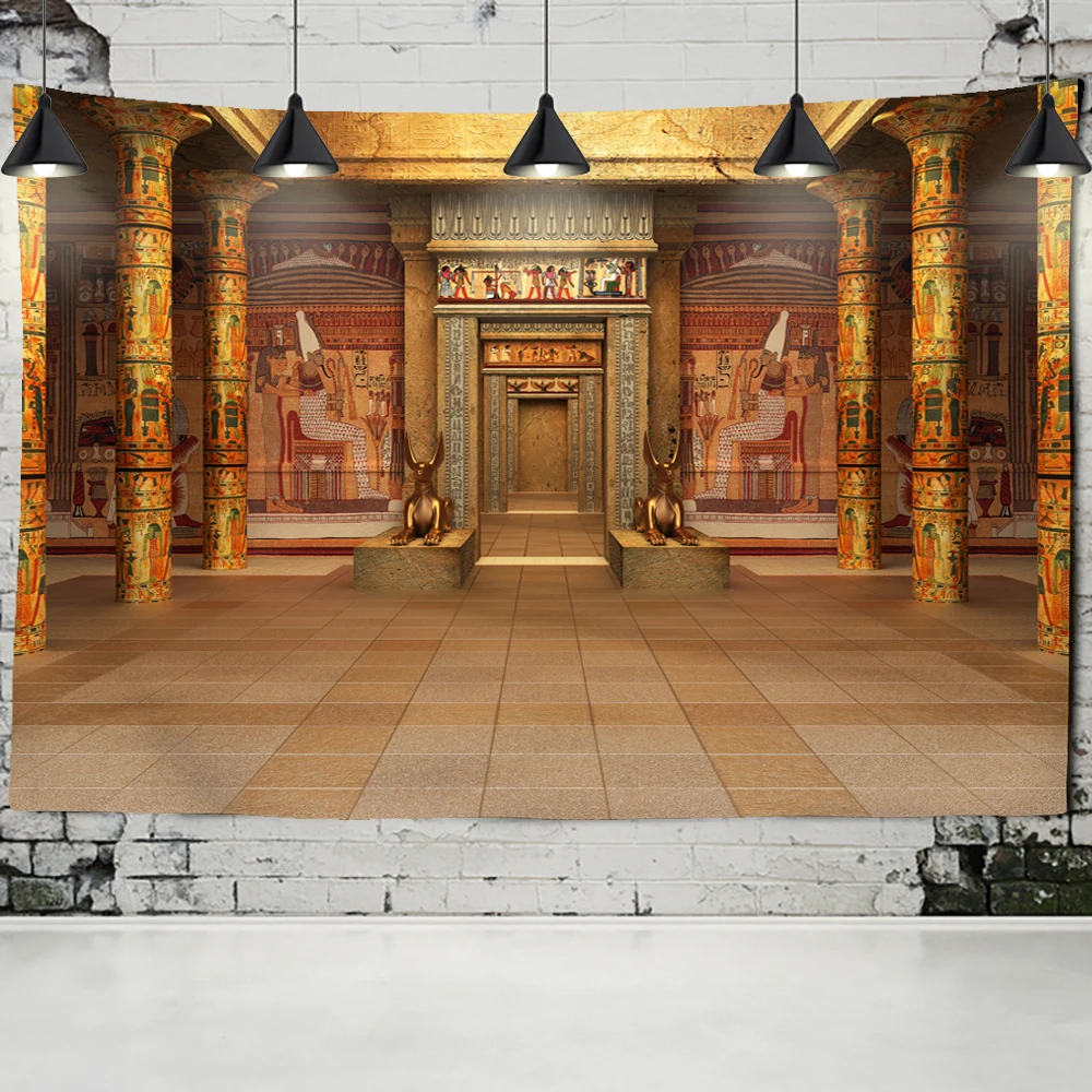 Egipcio antiguo tapiz con edificio colgando de la pared de impresión de poliéster Retro jipi Mural bohemio colchón dormitorio Casa Decor