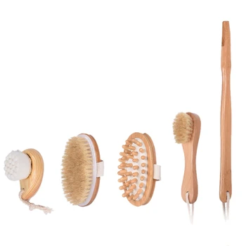 

4Pcs Dry Body Brushing Set Handle Luffa Rubbing Bath Towel Massage Sole Soft Natural Bristle Body Shower Brush
