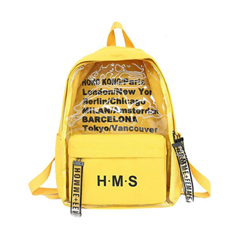 

ABZC-Harajuku Clear Canvas Letter Women Backpacks School Bags For Teenage Girls Female Quality Travel Backpack Bookbag Yellow