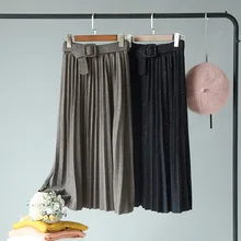 Mooirue зимние винтажные длинные плиссированные юбки женские с поясом в горошек Высокая талия Уличная Повседневная Нижняя юбки Харадзюку