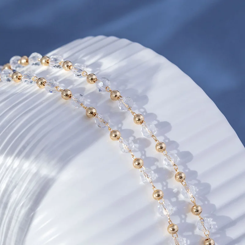

K color Gold filled crystal bead tassel chain golden spacer Beaded chains for making jewelry accessories 3-4mm 1meter