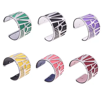 

4cm Reverible Bracelet with Silver Color Ruban Shaped Interchangeable PU Leather Bracelet Femme Bijoux 2020