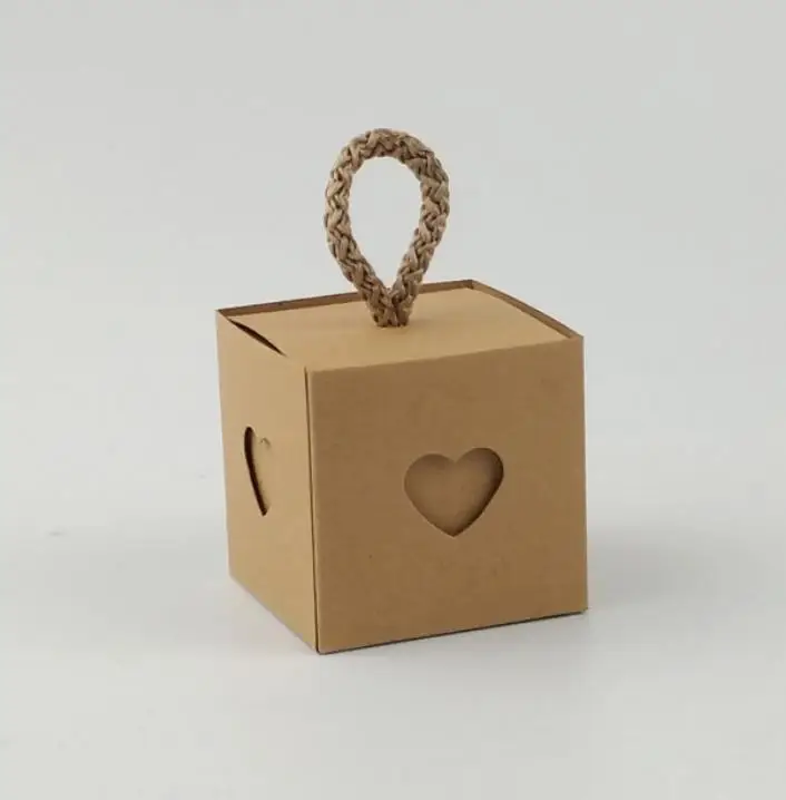 

Mini Kraft Paper Box with Heart Shaped Window Gift Wrap Candy Chocolate Packaging Square Wedding Birthday Decor 100pcs