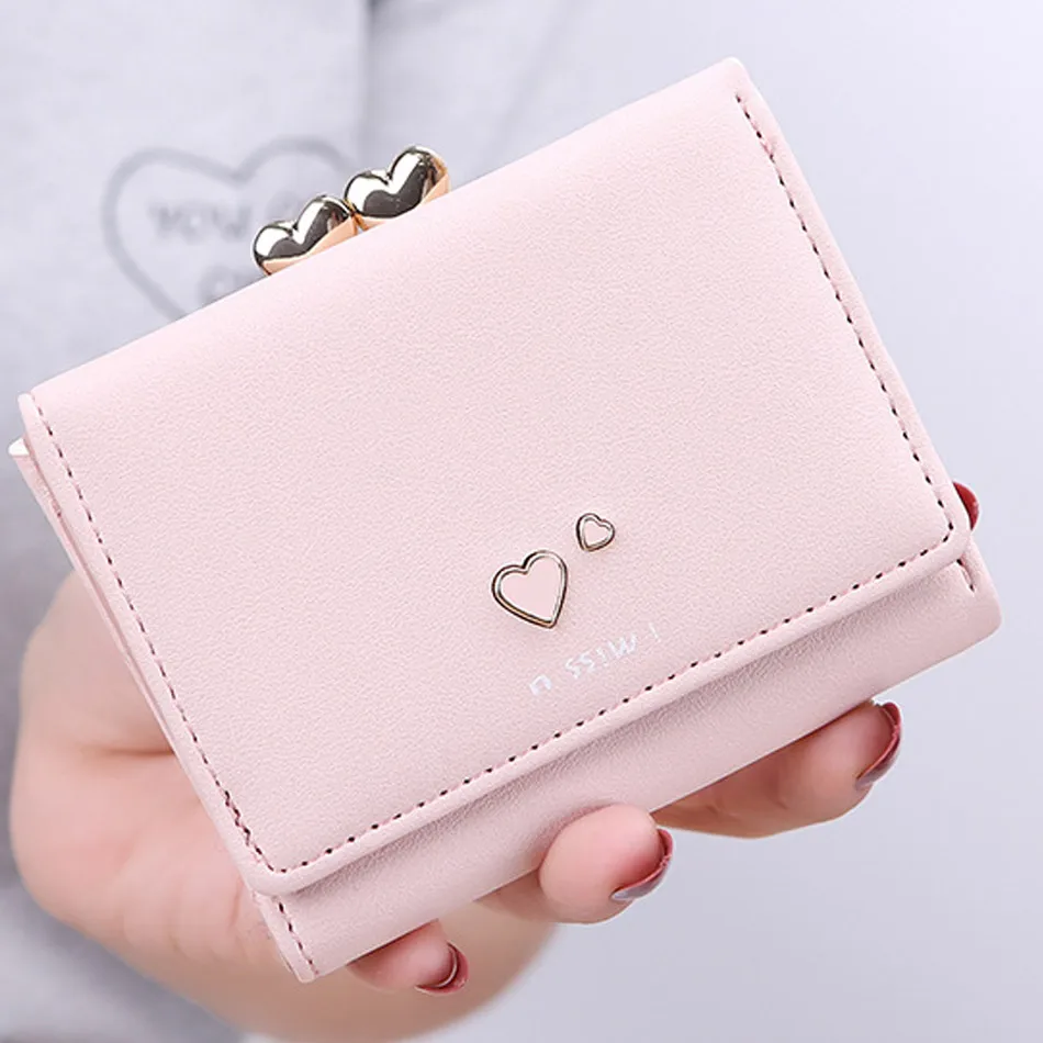 Pink Female Wallet Small Short Purse For Women Coins Cute Leather Lady Wallet Vallet Luxury Design Money Bag Portomonee Walet - Цвет: pink