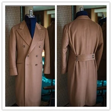 Осень Зима индивидуальный заказ длинные пальто верблюжий двубортный 6 пуговиц с поясом толстая шерсть и кашемир смесь пальто полный верхнее пальто