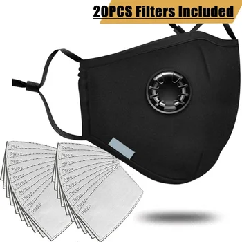 

20 PCS Filter Fashion Mask Anti Pollution PM2.5 Mouth Respirator Washable Reusable Dust Masks Cotton Unisex Mouth Muffle Black