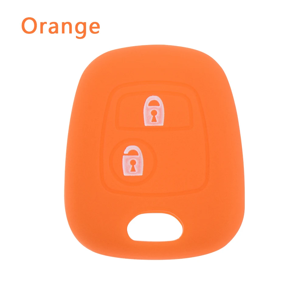 orange Горячий силиконовый чехол для ключей от машины для peugeot 206 307 207 2 кнопки Автомобильный ключ крышка корпус держатель дистанционный ключ набор мягкий ключ защитный чехол - Цвет: orange