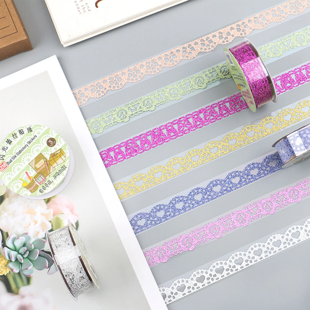 1 Roll Glitter DIY Self adhesive Masking Tape Lace Ribbons Washi Tapes