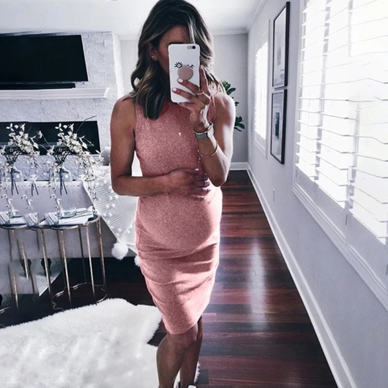 

Maternity Dress Pregnant Casual Knee-length Slim Dress O Neck Sleeveless Breathable Woman Dresses For Pregnant Vestido Robe
