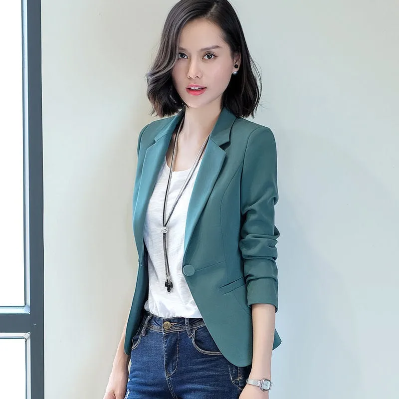 Fashion New Spring Autumn Blazers And Jackets Women Long Sleeve One Button Female Blazer Solid Coat Outerwear