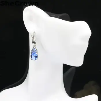 

32x8mm Classic SheCrown Drop Shape Rich Blue Violet Tanzanite White CZ Gift For Woman's Jewelry Making 925 Silver Earrings
