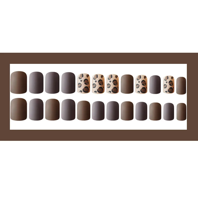 Nusx DIY 24pcs False Nails Tips 3D Matte Leopard Design Full Cover Long Coffin Acrylic Artificial 3