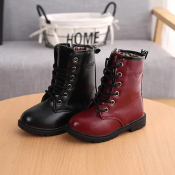 

Children's Leather Boots Autumn and Winter Baby Thin Padded Martin Boots Children's Boots Snow Boots Hight-Top Boots