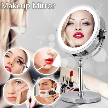 

Portable 10X Magnifying Makeup Mirror with LED Light Cosmetic Mirrors Round Shape Desktop Vanity Mirror Double Sided Makeup Tool