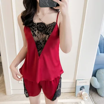 

Sexy Nightdress Women Sleepwear V-Neck Gown Suspender Top Short Pants Pajamas Sleeveless Nightgown Sleepshirt Summer Robe Pyjama