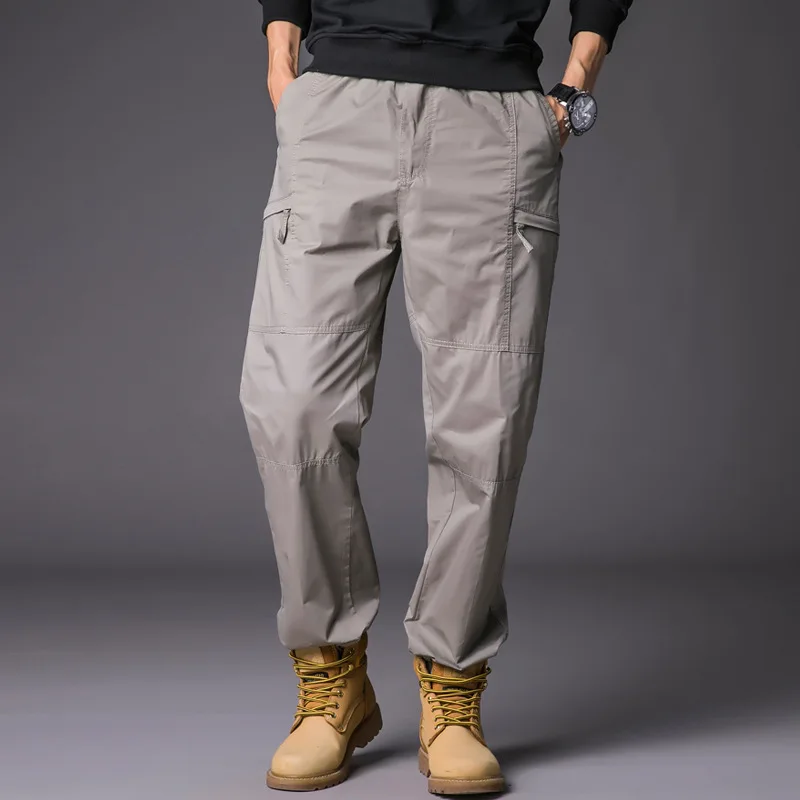 Light Grey Осенние хлопковые брюки карго мужские весенние размера плюс свободные повседневные длинные брюки Мужская мода уличная рабочая одежда брюки мужские комбинезоны - Цвет: Light Grey
