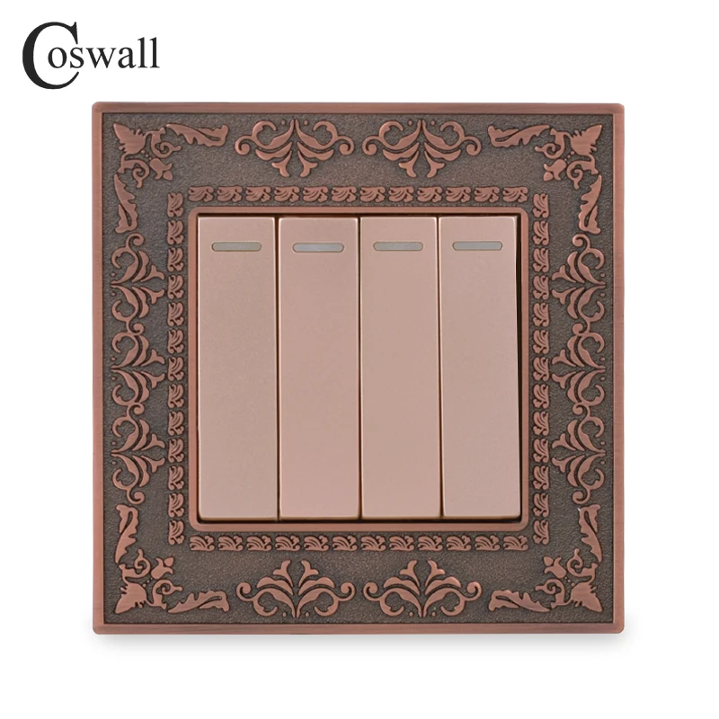 Настенный выключатель Coswall из цинкового сплава с металлической панелью 4 клавиши