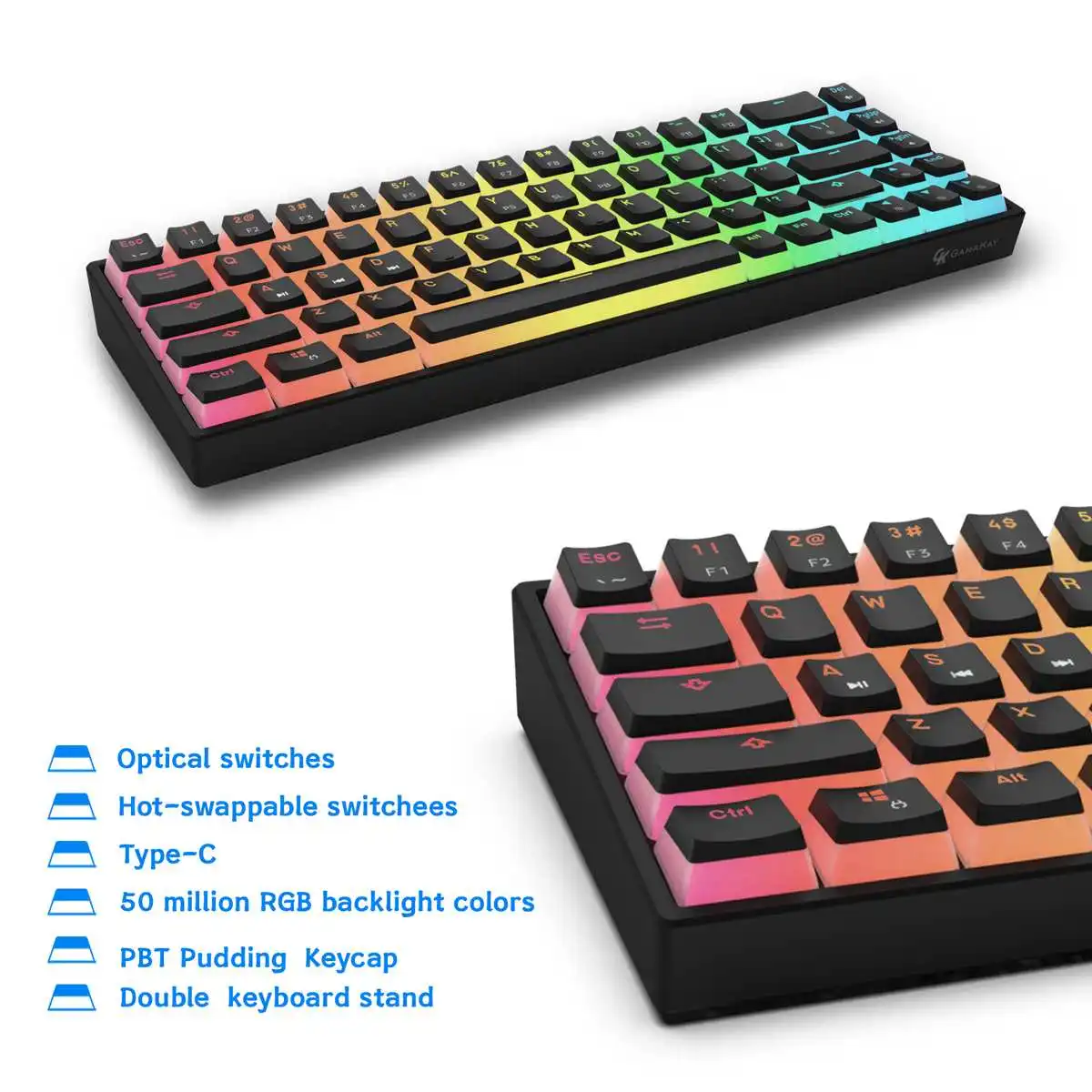 pc keyboard GamaKay MK68 Type-C Wired Mechanical Keyboard Gateron Optical Switch NKRO RGB 68 Keys 65% Hot Swappable Pudding Gaming Keyboards gaming computer keyboard