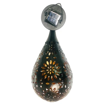 

Yard Hollowed Patio Retro Hanging Home Decor Pathway Portable Outdoor Garden LED Light Solar Lantern Porch Iron Art