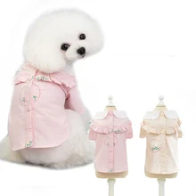 Хлопковая рубашка для собак; цвет розовый, зеленый; Освежающая Одежда для собак, кошек, щенков; кружевная рубашка; весенне-летняя одежда