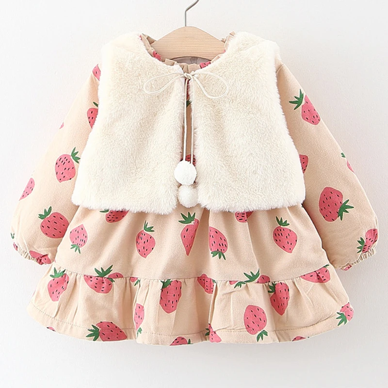 Sodawn/комплекты одежды для маленьких девочек милое платье для девочек осеннее платье для девочек утепленное бархатное пальто с длинными рукавами для девочек+ платье, детская одежда из 2 предметов