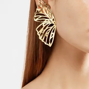 Hot Sale Hollow Big Butterfly Stud Earring for Women Metal Angel Wing Pendant Earrings Statement Jewelry Party Christmas Gift