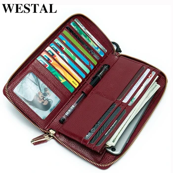 

WESTAL Women Clutch Bag Women's Purses/Wallets Genuine Leather Female Purse Wallets Portomonee Girl/Ladies Wallet Long Money Bag