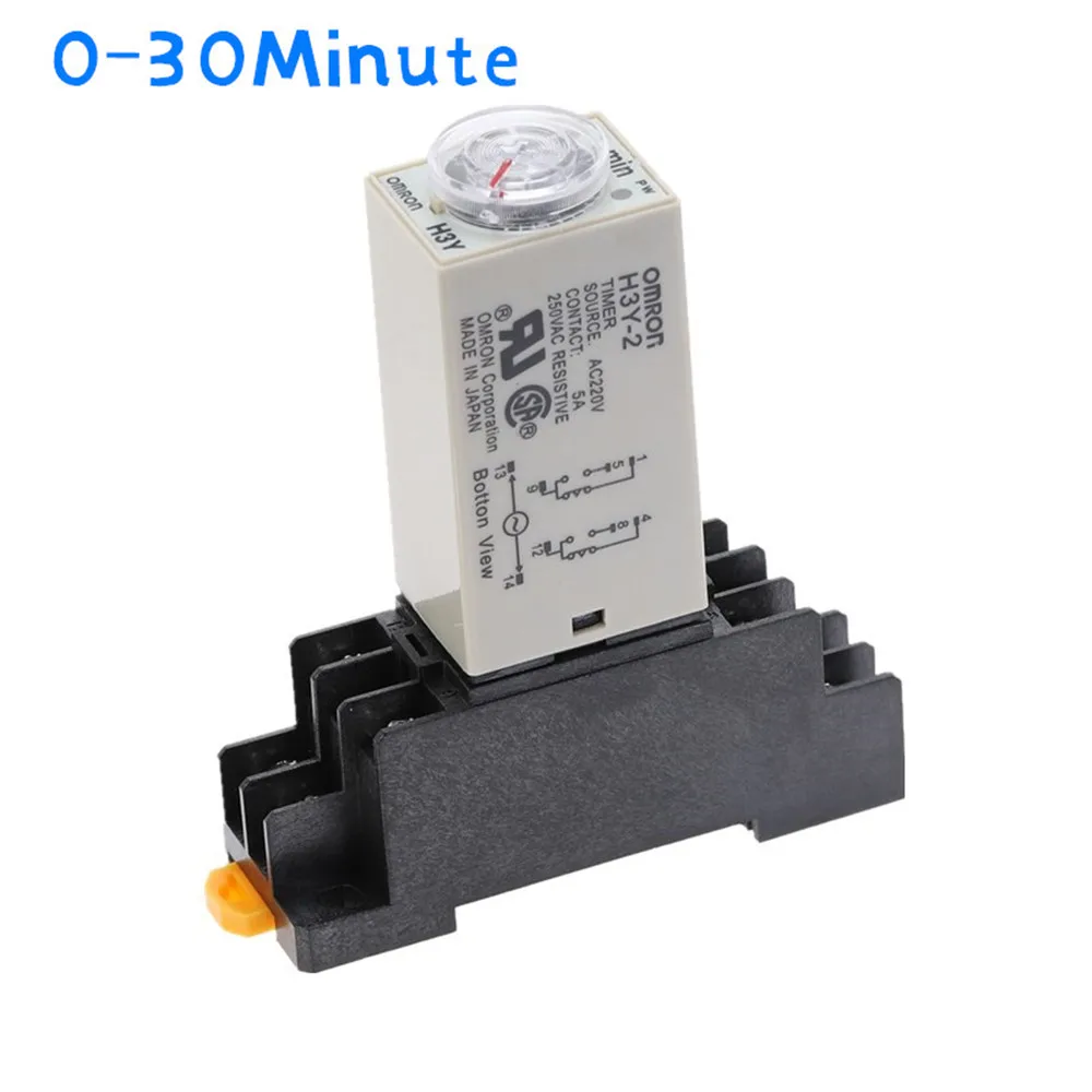 

1pcs H3Y-2 Delay Timer Time Relay AC220V 110V/DC12V 24V 0 - 30 Minute with Base 5A