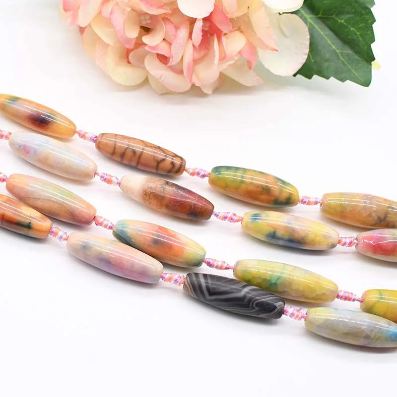 1 strands Oval Rainbow Agate Smooth Loose Beads For DIY Bracelet Necklace Jewelry Making Strand 15