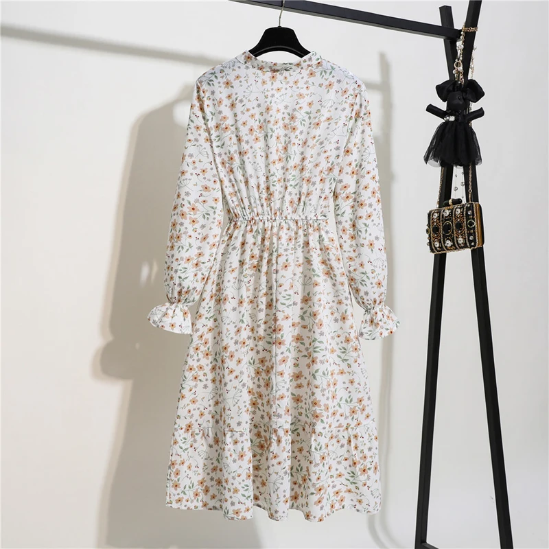 JMPRS Chiffon Women Shirt Dress Elegant Print Floral High Waist Casual Vintage Midi Dress Korean Bow Sun Ladies Vestidos prom dresses