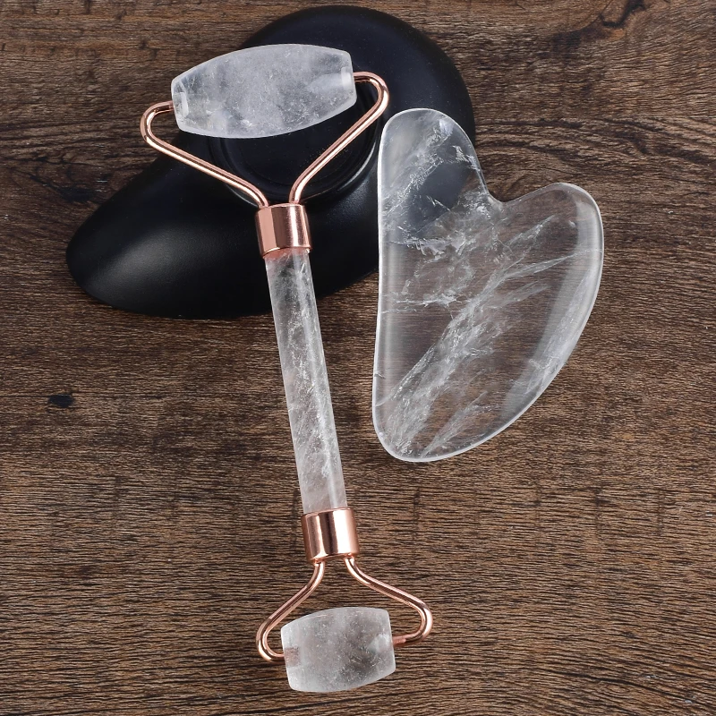 Natural Jade White Crystal Facial Massager Roller type Beauty Scraping Two piece Set To Lift And 4