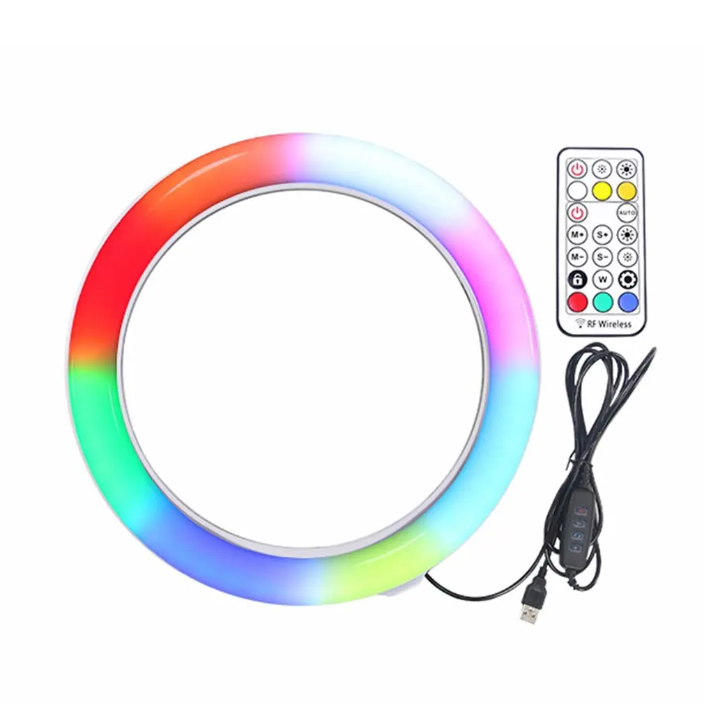 

10 Inch Flat Ring Light Selfie Beauty Photography Mobile Phone Live Light Seven Color Temperature RGB Fill Light