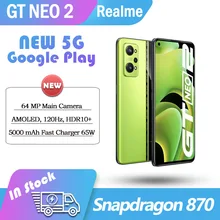 Realme – smartphone GT neo 2 5G, Snapdragon 870, caméra principale 64mp, 5000mAh, 65W, flash changeur, google play, NFC AMOLED, 120HZ, Original 