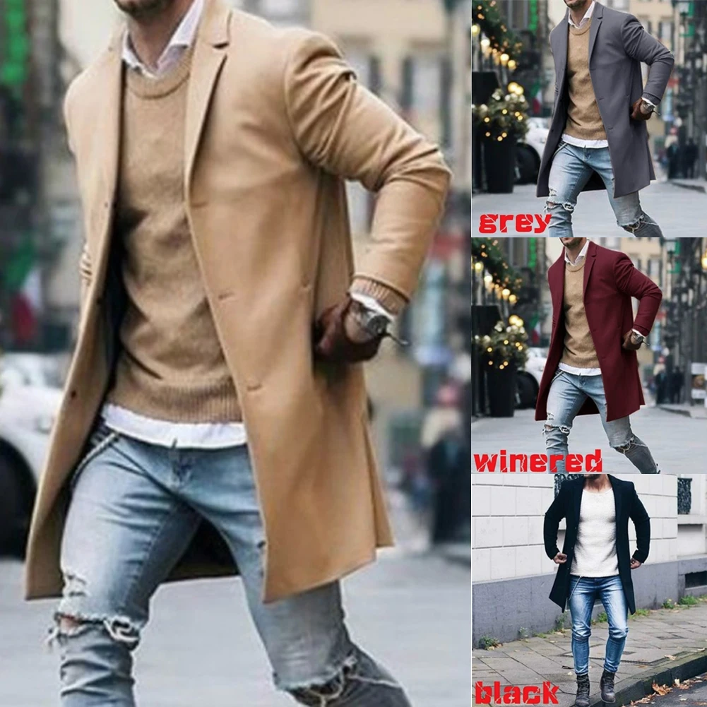 Осенне-зимняя мужская брендовая флисовая куртка, Мужское пальто, повседневное однотонное тонкое длинное пальто Тренч, пальто, уличная одежда, мужской Тренч