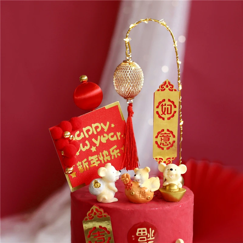 Фонарь, украшение в китайском стиле, украшение на год,, топпер для торта, вечерние принадлежности для выпечки, Золотая мышь, детский десерт, подарки на любовь