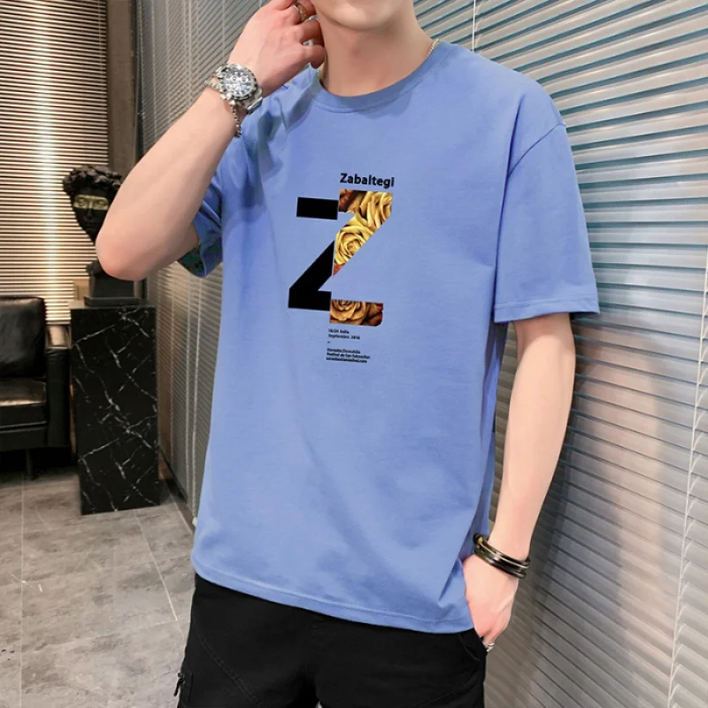

Harajuku Creative Pattern Print Popular Men Tshirt Hip Hop Korean Version Vintage Loose Newness Clothes Brief Hand-Painted Top