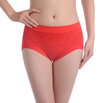 

2pcs/Set Plus Size Lace Briefs Soft Women's Underpants Solid Lingerie Mid-Waist Panties Bamboo Fiber Underwear Female Intimates