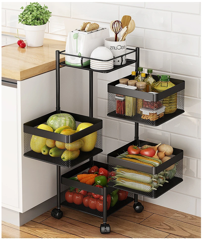 Buy Wholesale China Kitchen Multi-layer Rotating Trolleys Living Fruit Vegetable  Storage Rack & Vegetable Rack at USD 14