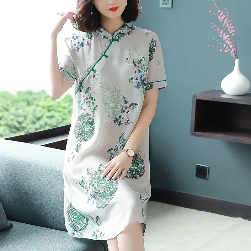 

Hangzhou off Season Chiffon Dress Mulberry Silk Big Brand 2019 Spring And Summer New Style Nobility Slim Fit Elegant Cheongsam