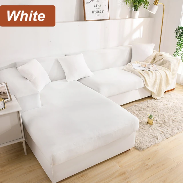 L-Shaped Sofa Cover Corner Sofa Slipcovers Elastic Chaise Cover 1/2/3/4 Seater Stretch Sectional Couch Armchair Cover Protector White