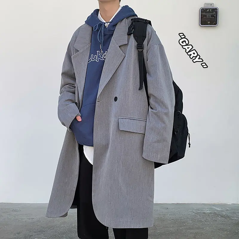 

2020 Men's Mid-length Youth Jackets Fashion Clothes Windbreaker Loose Black/grey Color Casual Trench High-quality Coats M-2XL