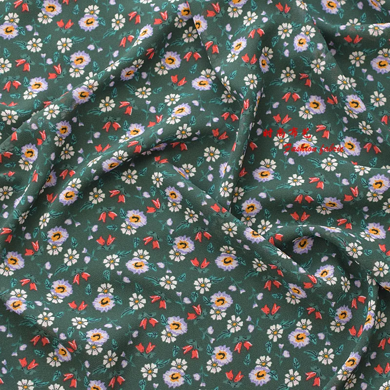 Новинка, шифоновая ткань высокого качества, весна и лето, ткань с принтом, белый фон, цветочный рисунок, высокое качество