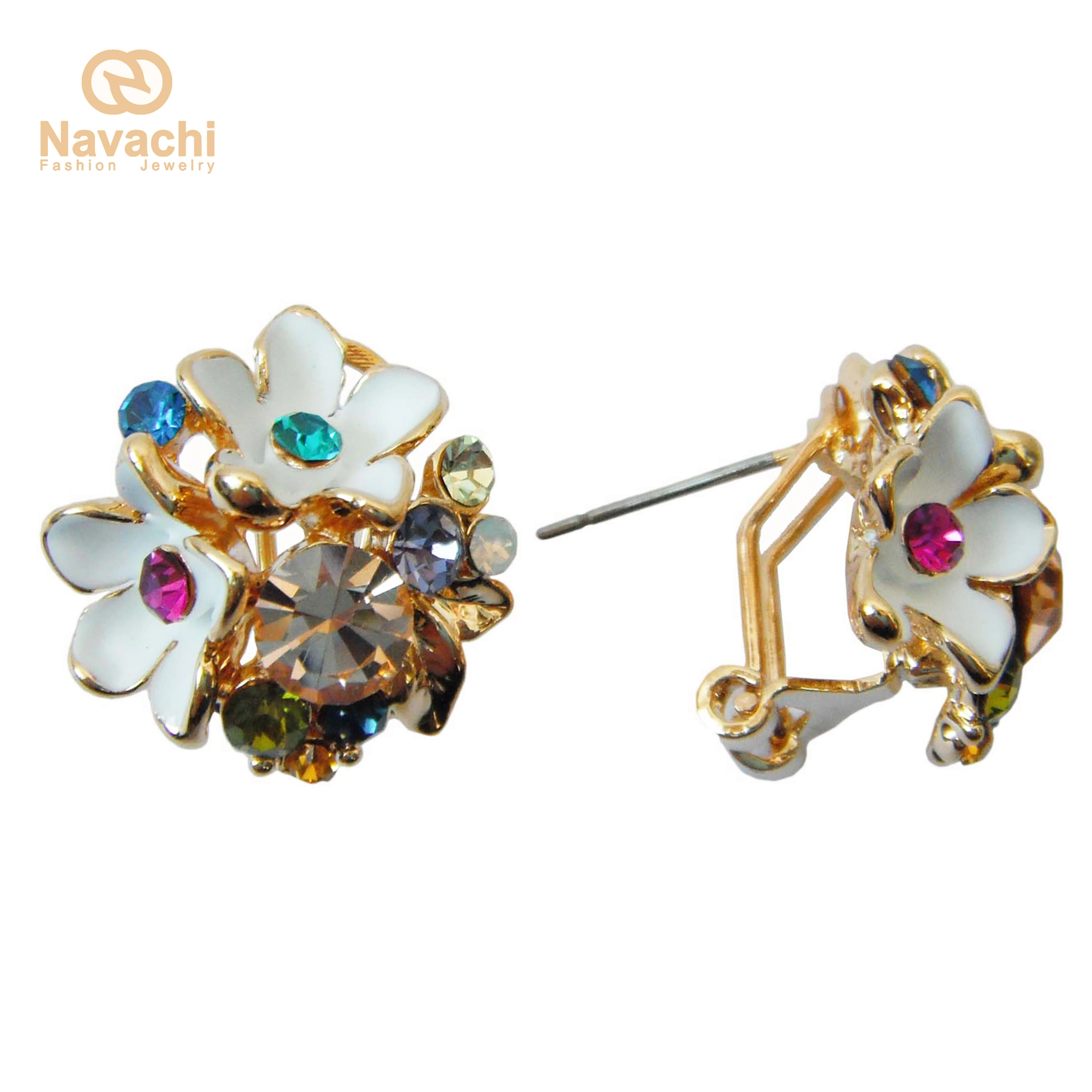 Серьги клипсы с цветком Navachi SMT1554|earrings earring|color crystal earringsrhinestone earrings |