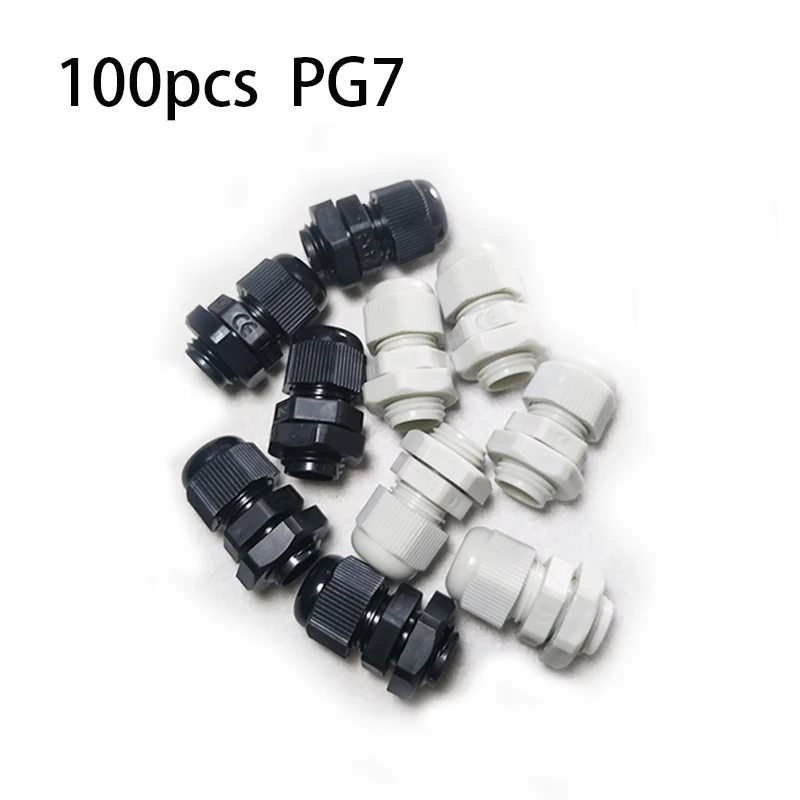 

100pcs IP68 PG7 for 3-6.5mm Wire Cable Black white Waterproof Nylon Plastic Cable Gland Connector dropshipping
