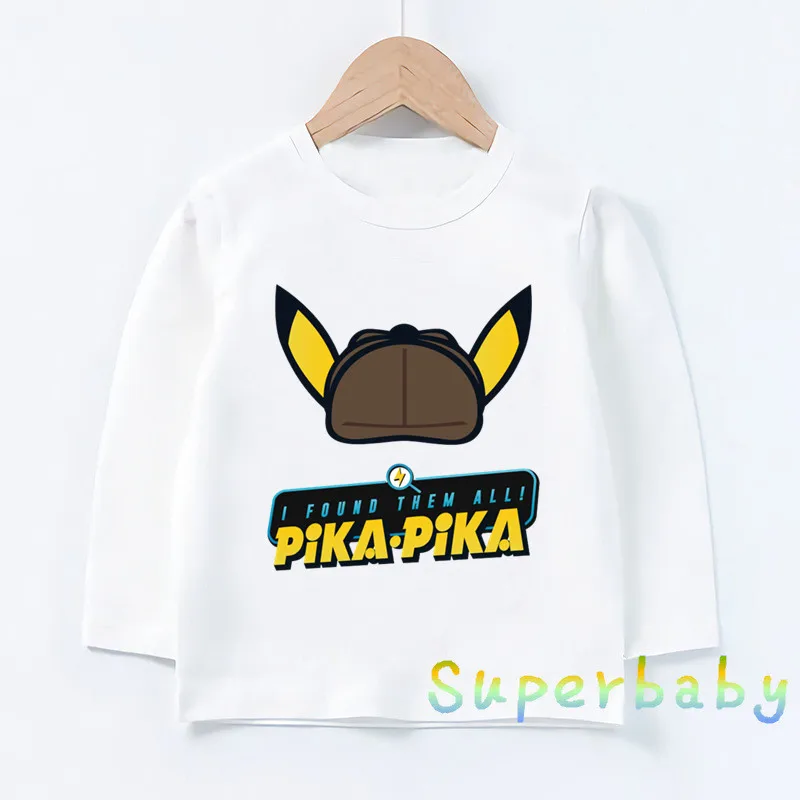 Детская футболка с принтом «Pokemon Go Detective Pikachu» Забавные топы с рисунком для маленьких мальчиков и девочек, детская футболка с длинными рукавами LKP5290 - Цвет: LKP5290-J
