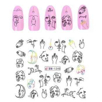 

1 Sheet Black Line Colorful Abstract Image Nail Sticker Decals Sexy Girl Water Transfer Slider For Nails Art Including 12 Images
