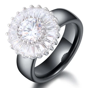 Роскошные кольца для женщин 6 мм черное белое керамическое кольцо для женщин индийский камень кристалл комфортные Свадебные Кольца обручальные брендовые ювелирные изделия - Цвет основного камня: Black