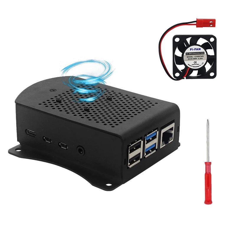Raspberry Pi 4 Модель B алюминиевый чехол металлический корпус с подвесным кронштейном с охлаждающим вентилятором отвертка для Raspberry Pi 4